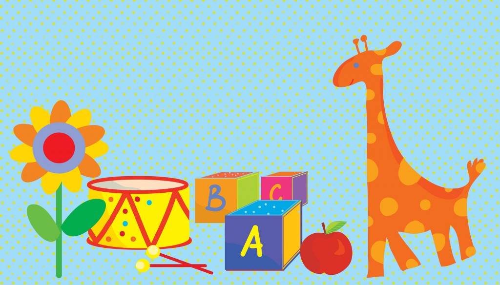 Baby background with toys, giraffe